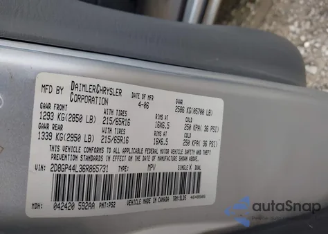 2006 Dodge Grand Caravan Sxt z USA, uszkodzony, nr VIN 2D8GP44L36R865731